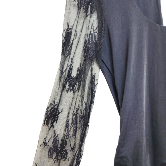 Black Lace Sleeve Bodysuit With Mesh Details & Snap Closure Size S - Picture 3 of 10